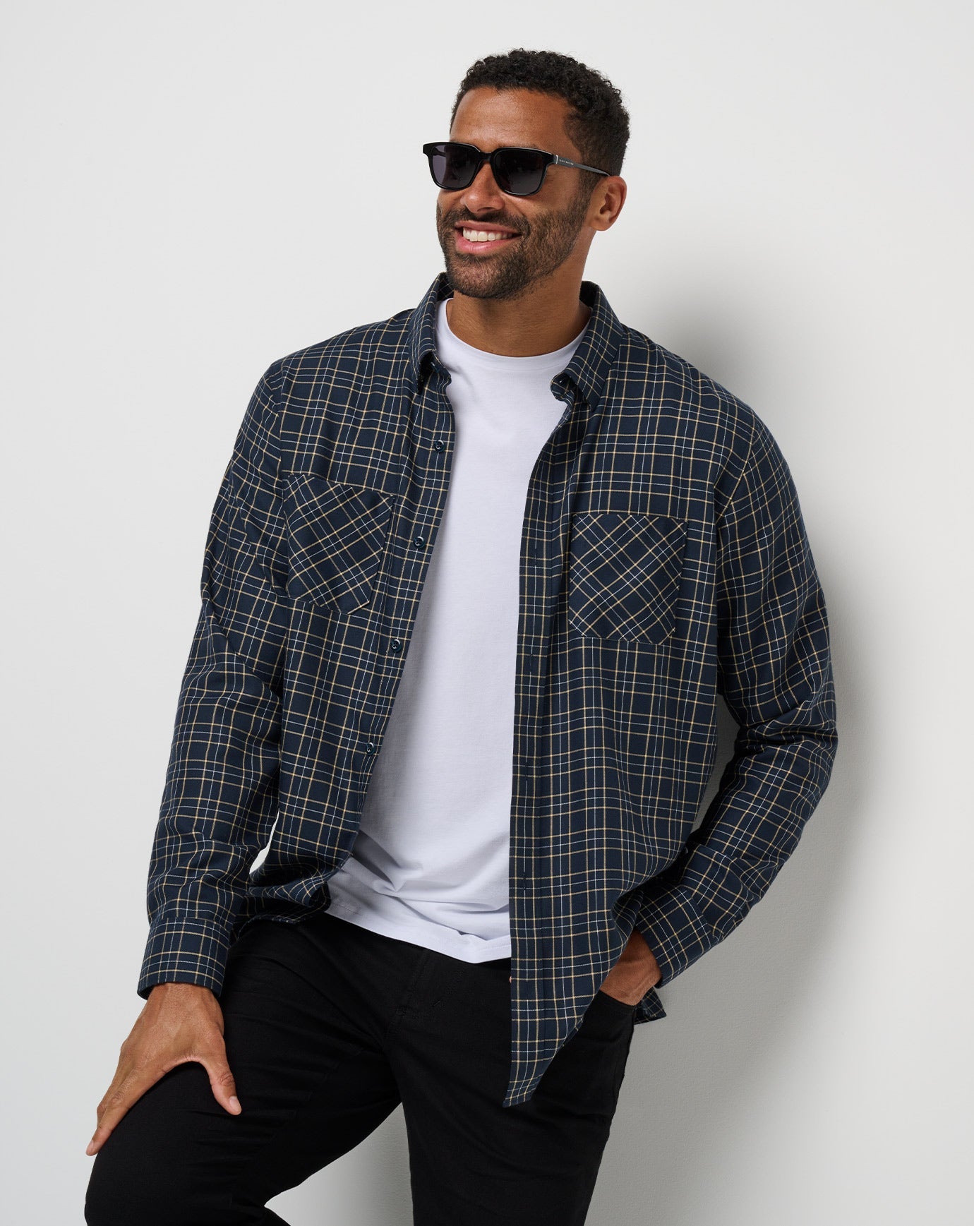 Men Cloud Flannel Plaid Button-Up