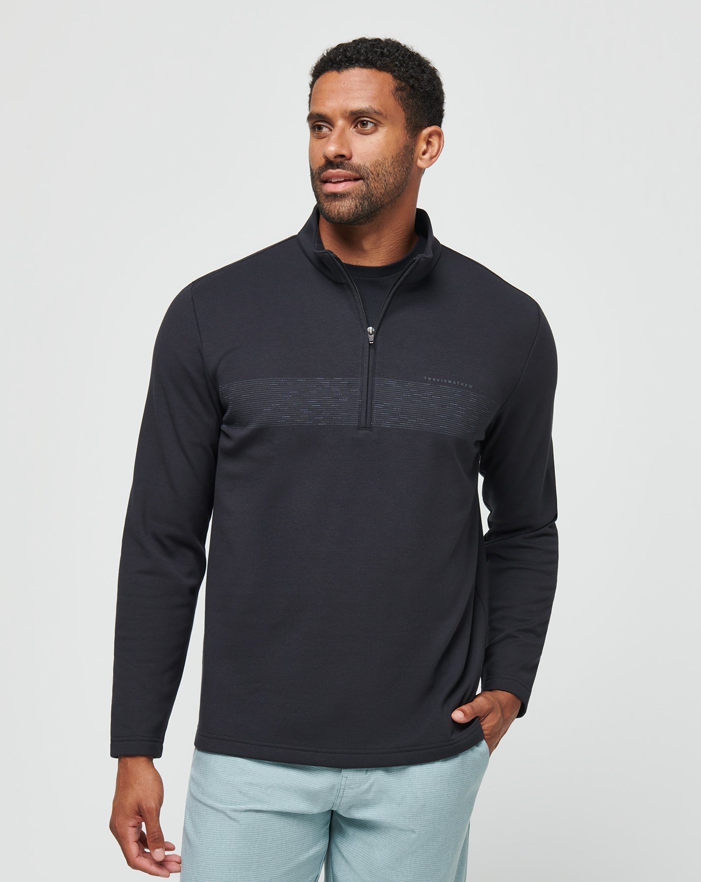 Men Upgraded Fleece Chest Stripe Quarter Zip