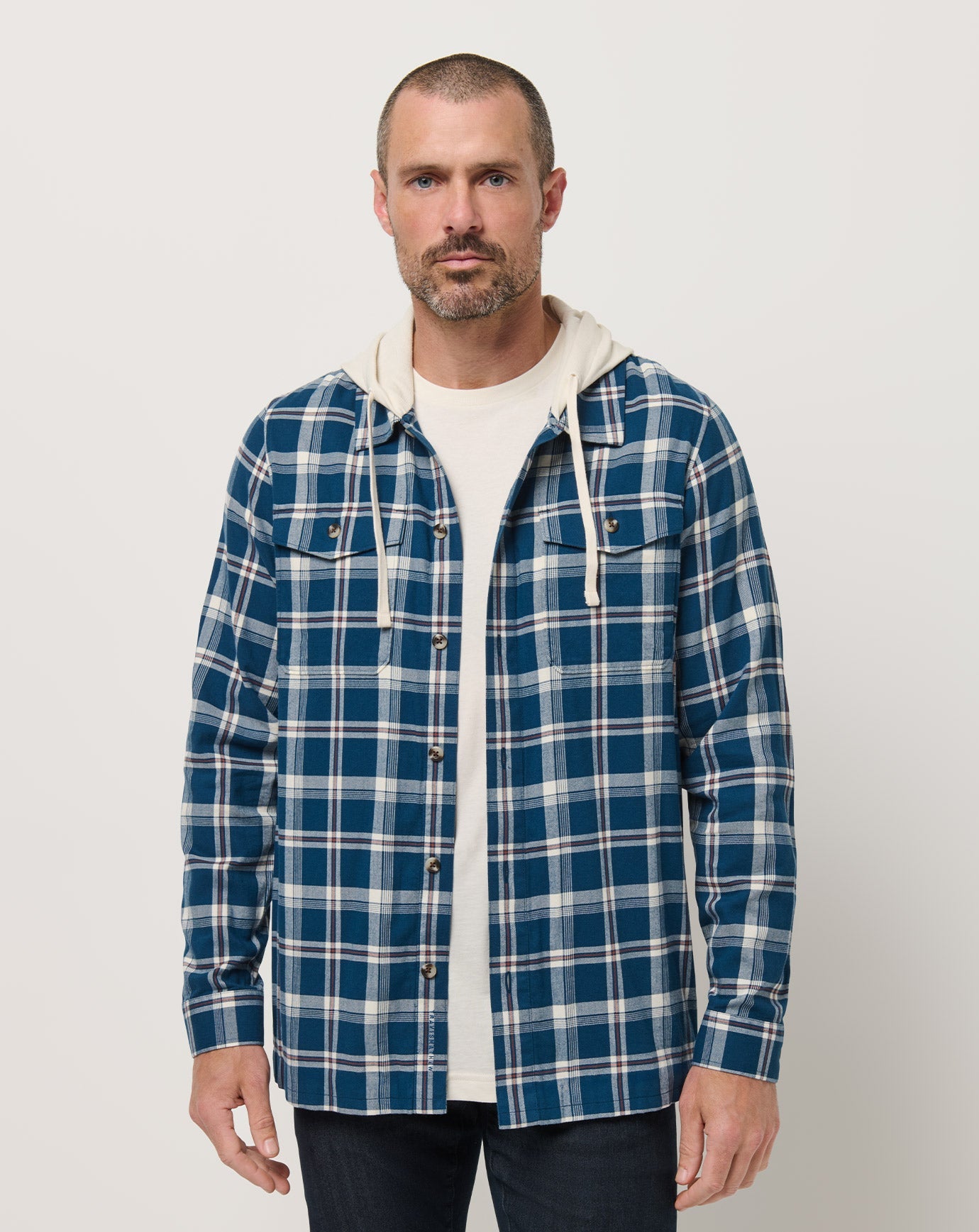 Men Cloud Flannel Hooded Button-Up