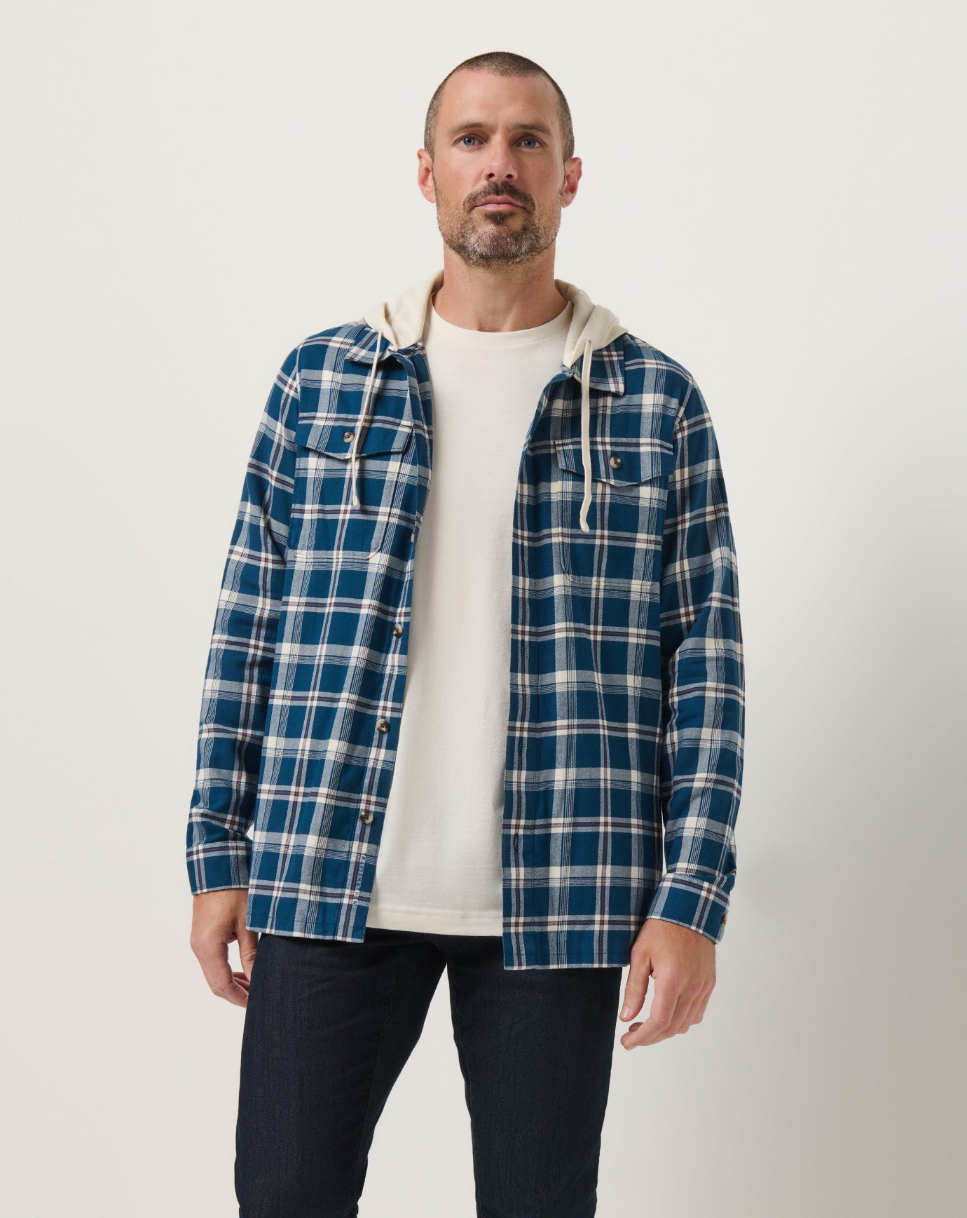 Men Cloud Flannel Hooded Button-Up