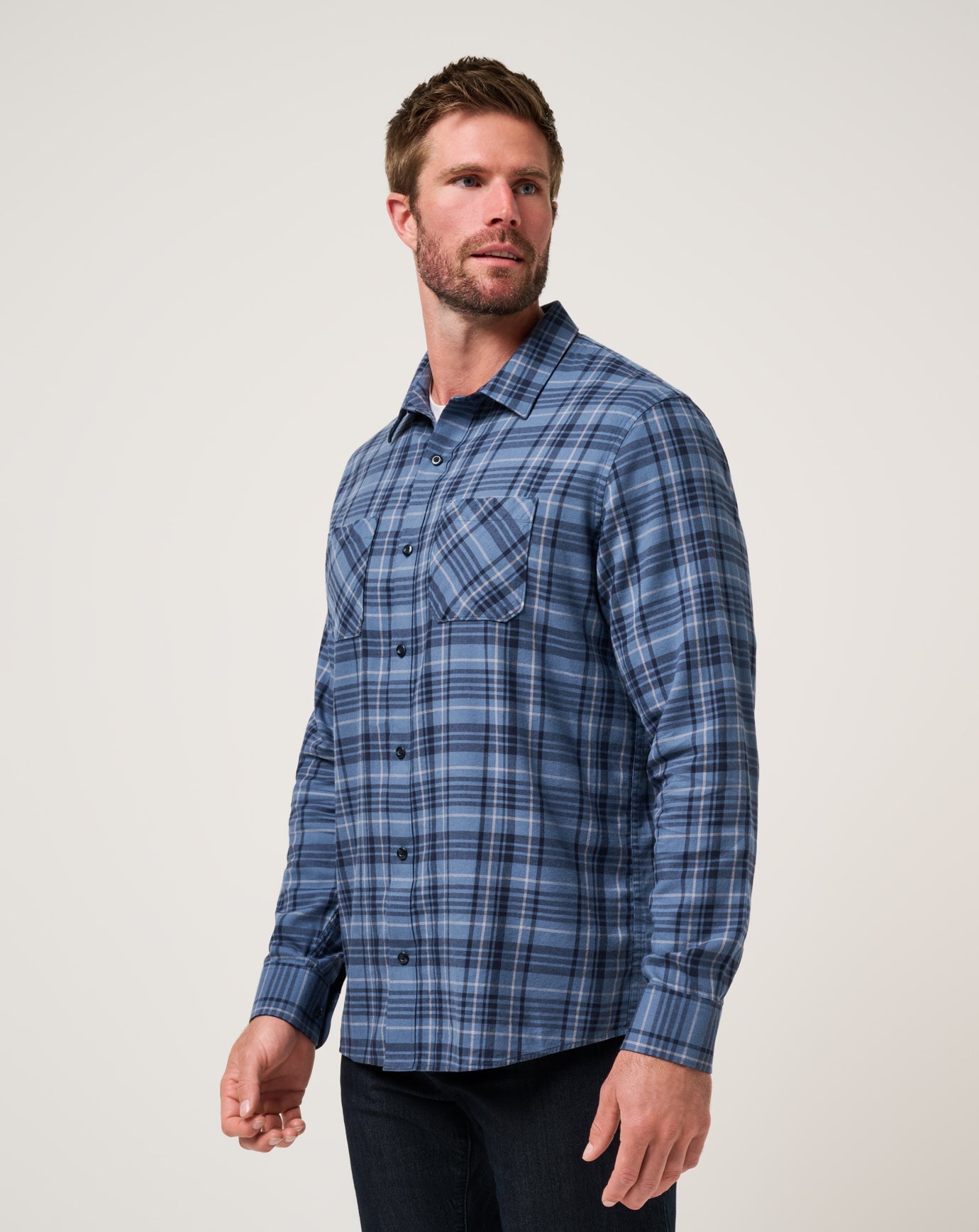Men Cloud Flannel Plaid Button-Up