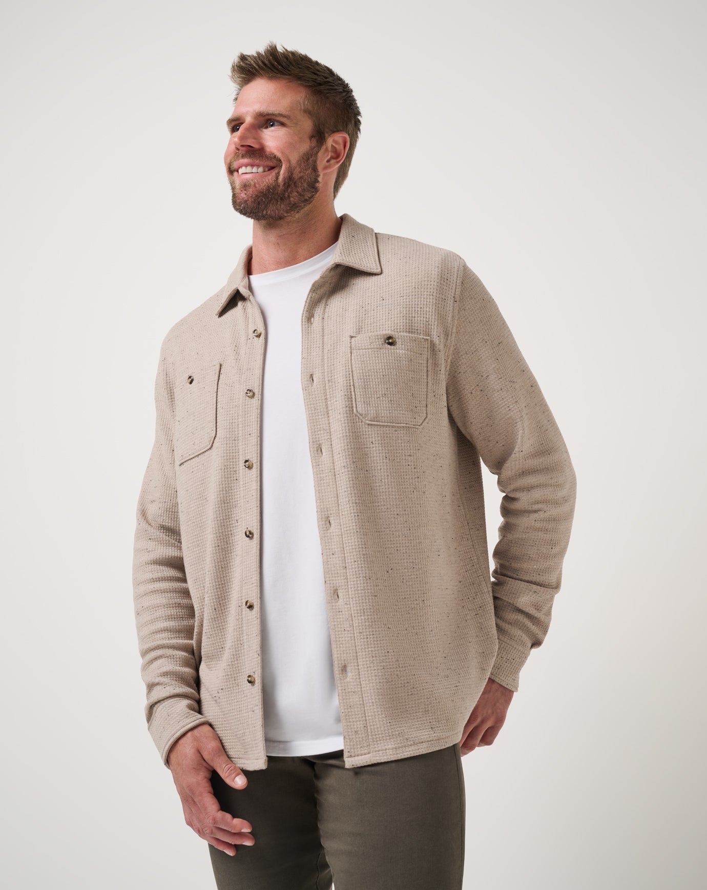 Men Cloud Waffle Shirt Jacket