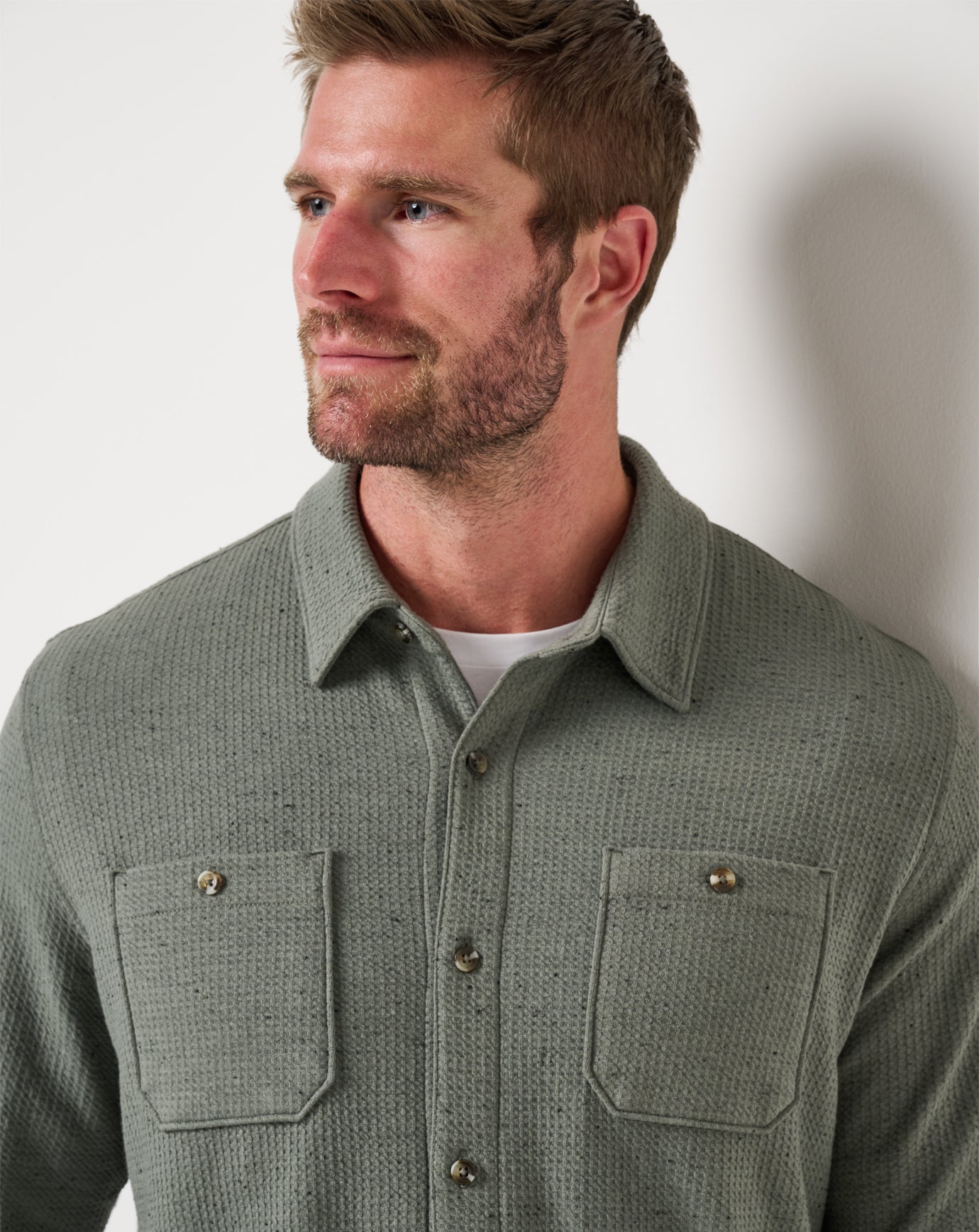 Men Cloud Waffle Shirt Jacket