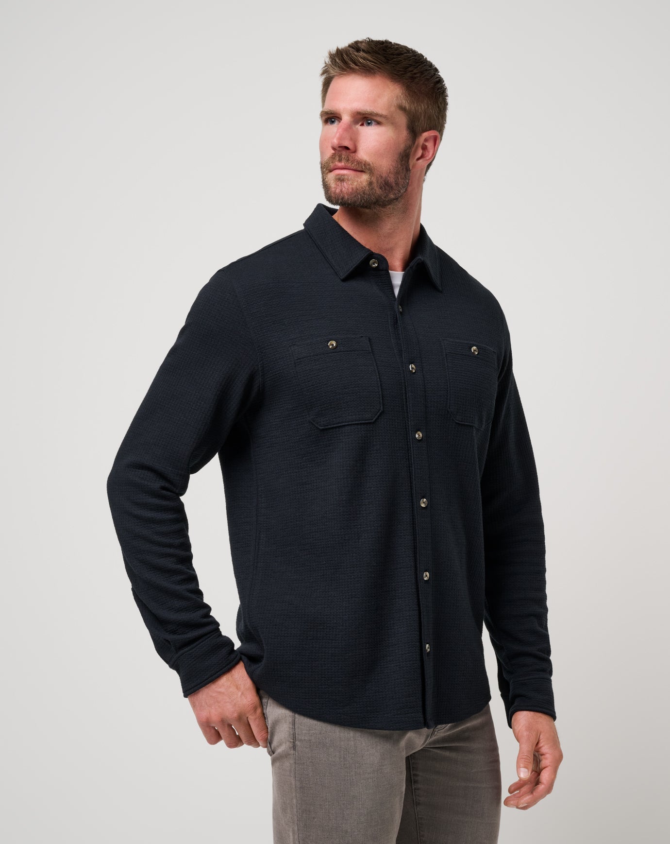 Men Cloud Waffle Shirt Jacket