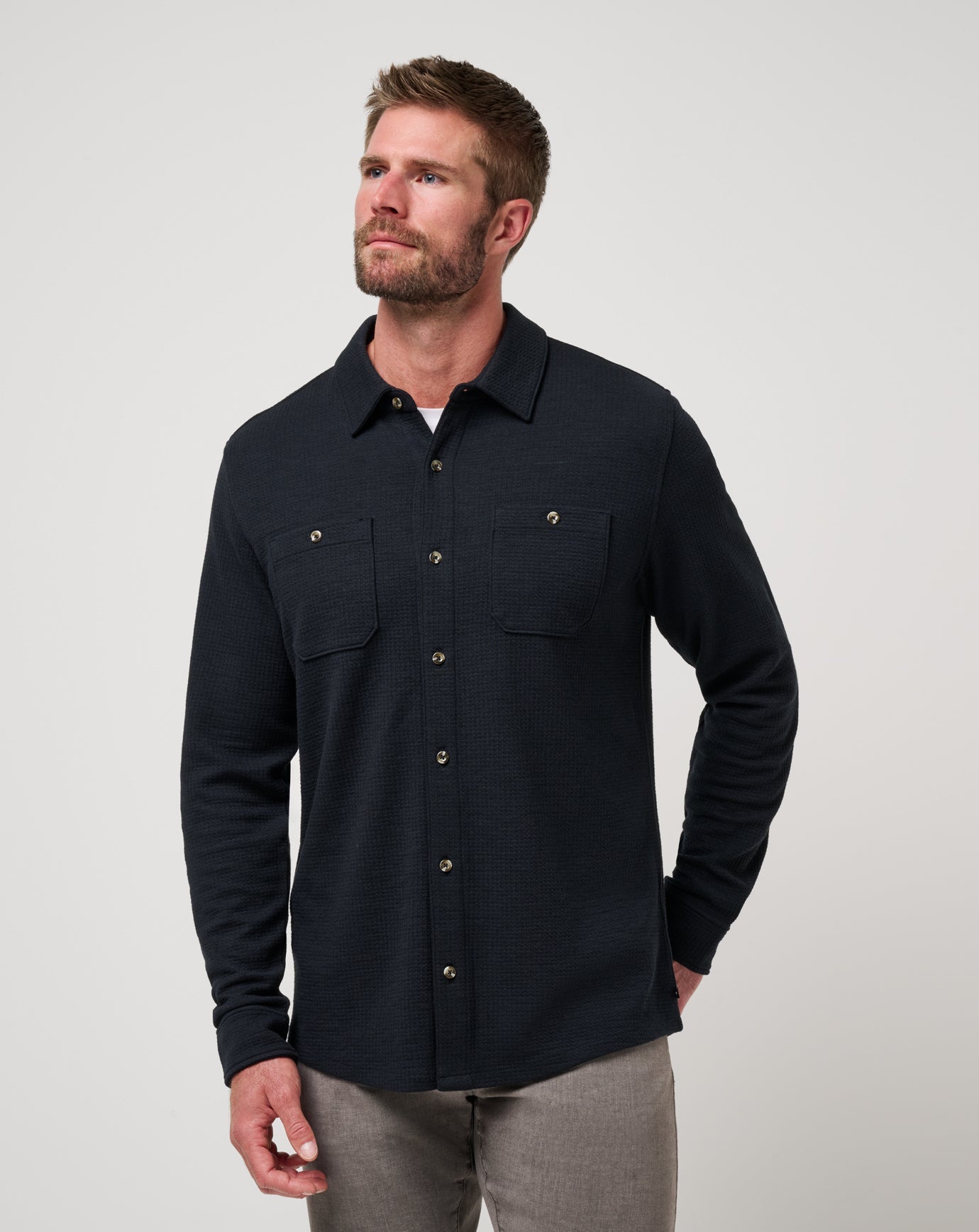 Men Cloud Waffle Shirt Jacket