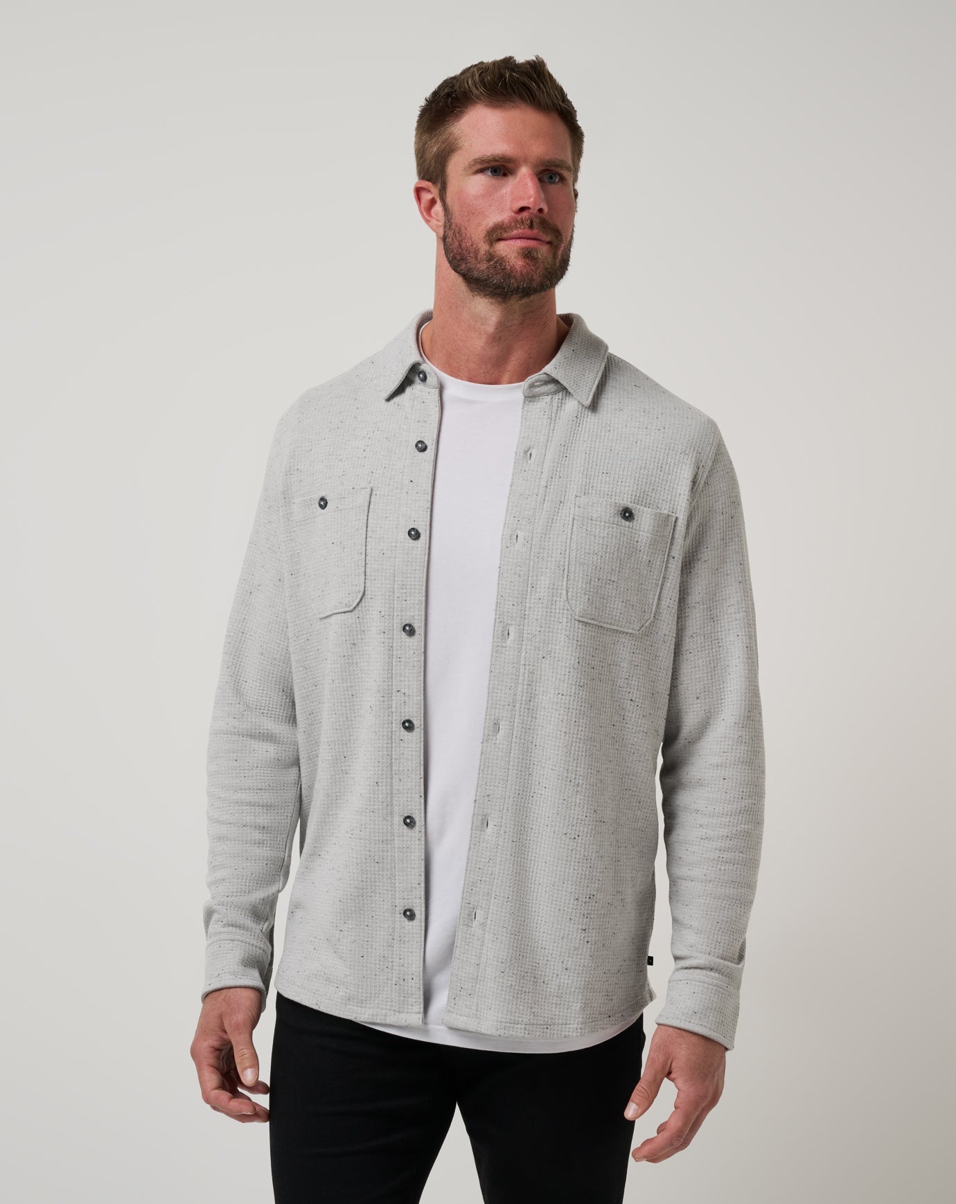 Men Cloud Waffle Shirt Jacket