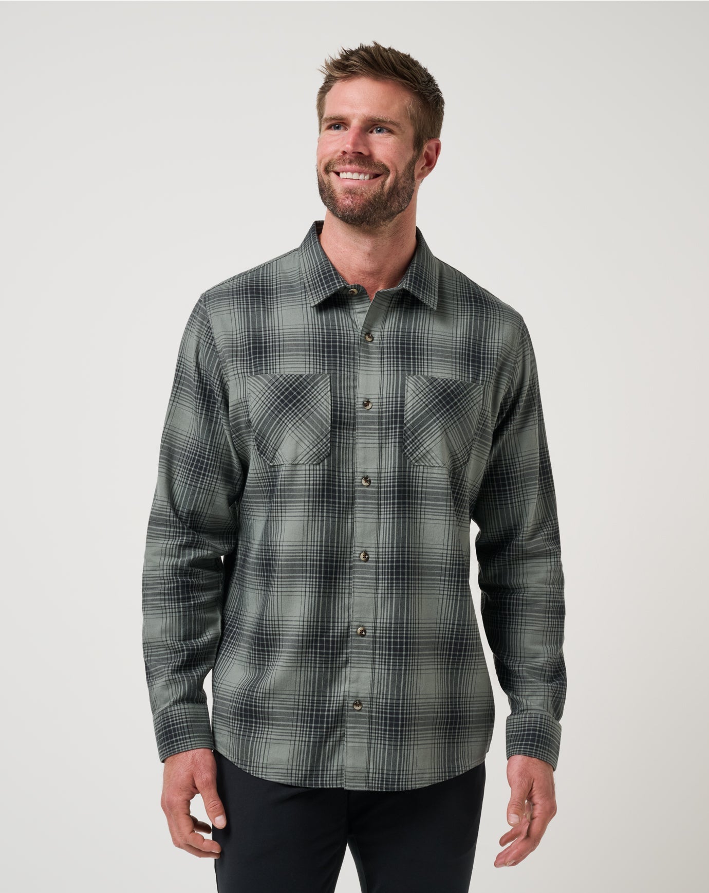 Men Cloud Flannel Plaid Button-Up