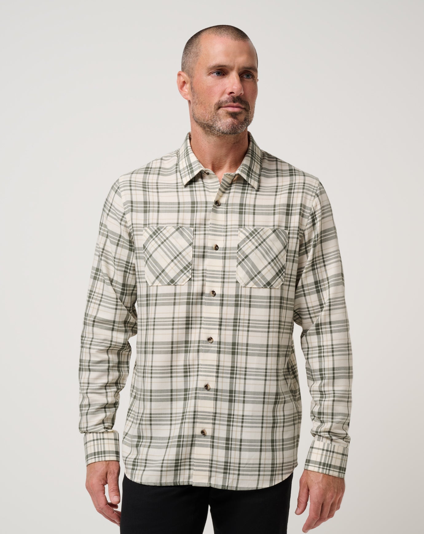 Men Cloud Flannel Plaid Button-Up