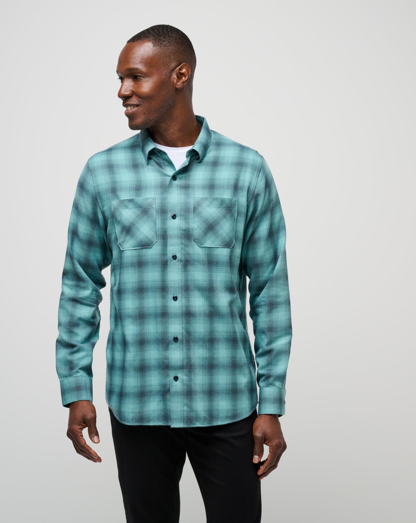 Men Cloud Flannel Plaid Button-Up
