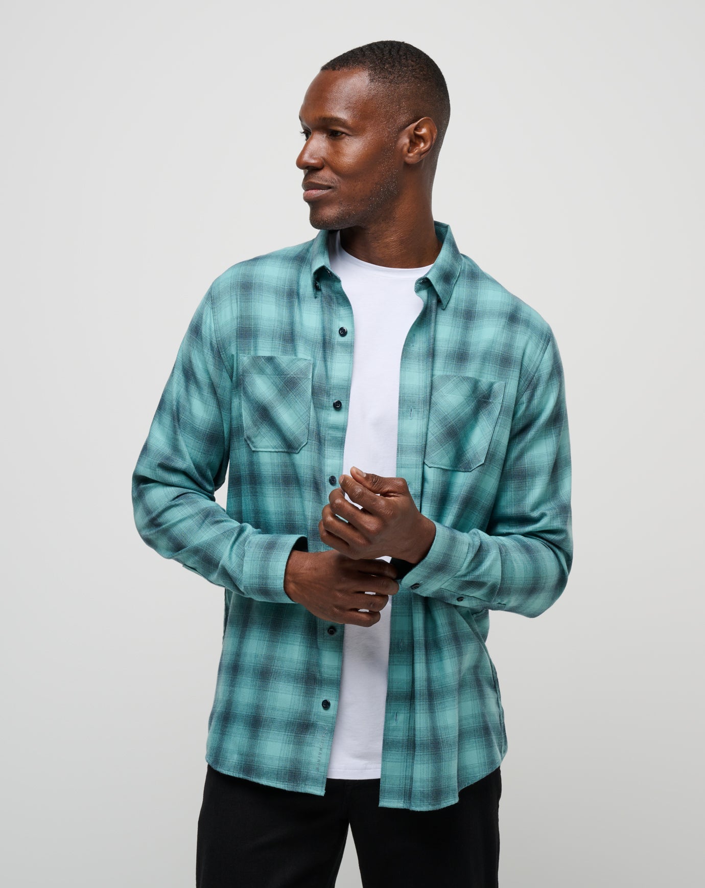 Men Cloud Flannel Plaid Button-Up