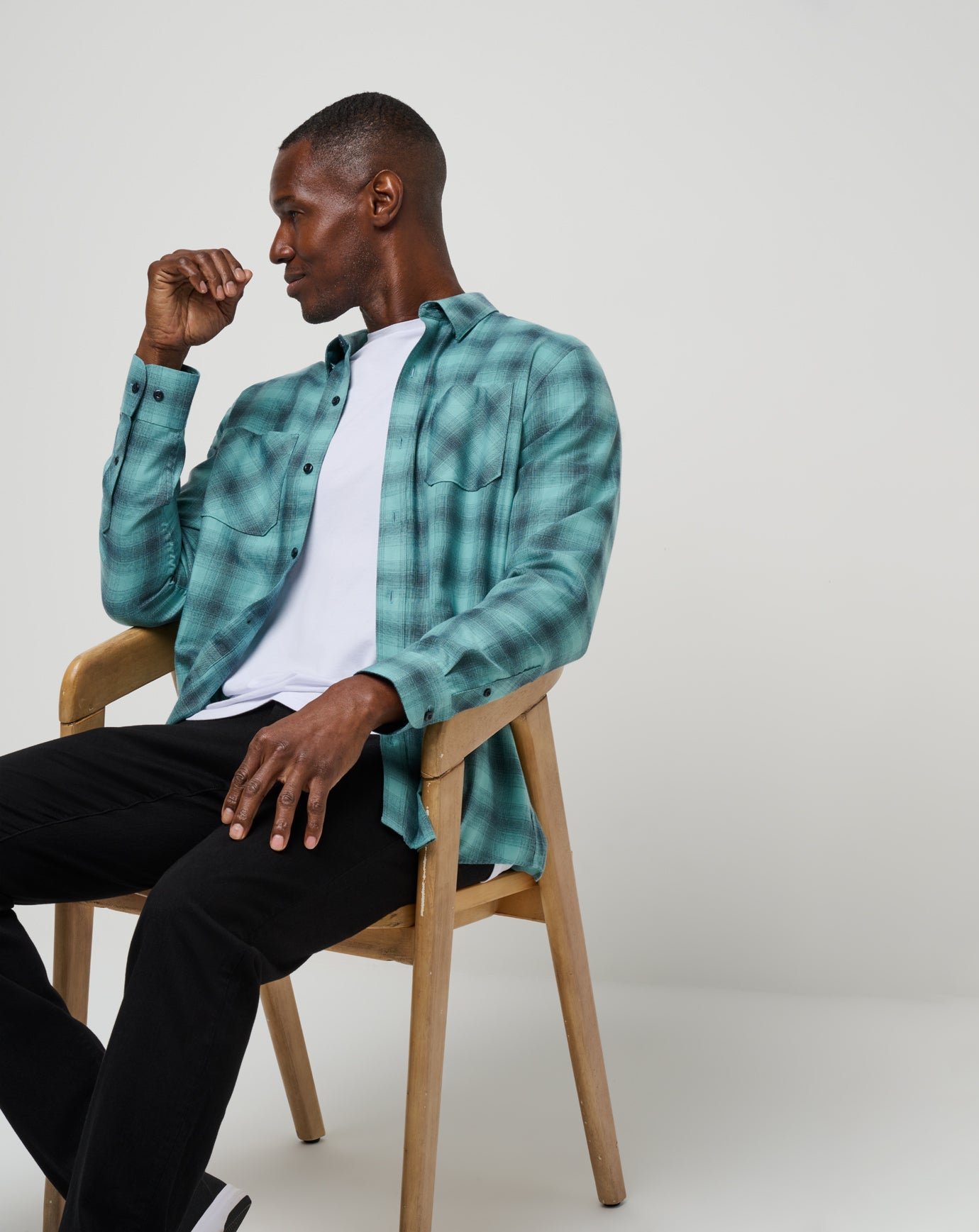 Men Cloud Flannel Plaid Button-Up