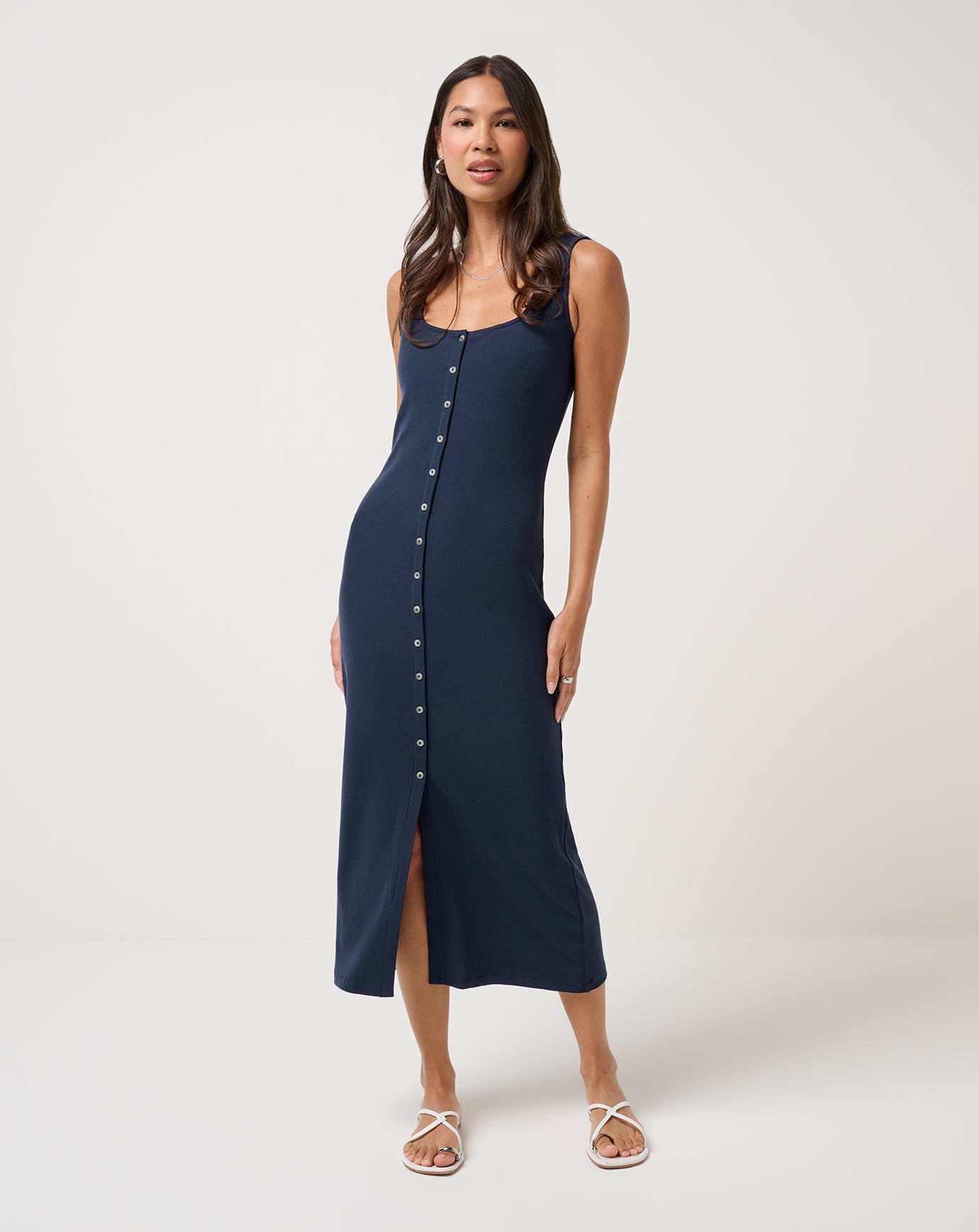 Women Cloud Rib Button Tank Dress